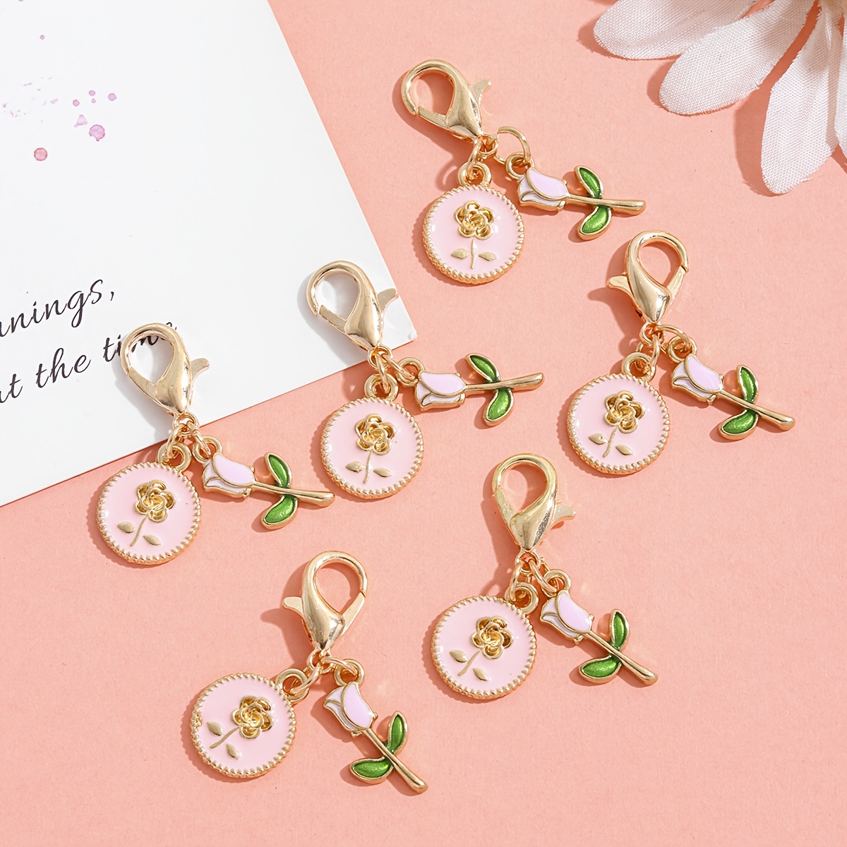 8pcs Small Alloy Flowers with Lobster Clasps for Craft Making